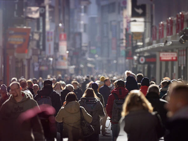 People in a crowd on a street